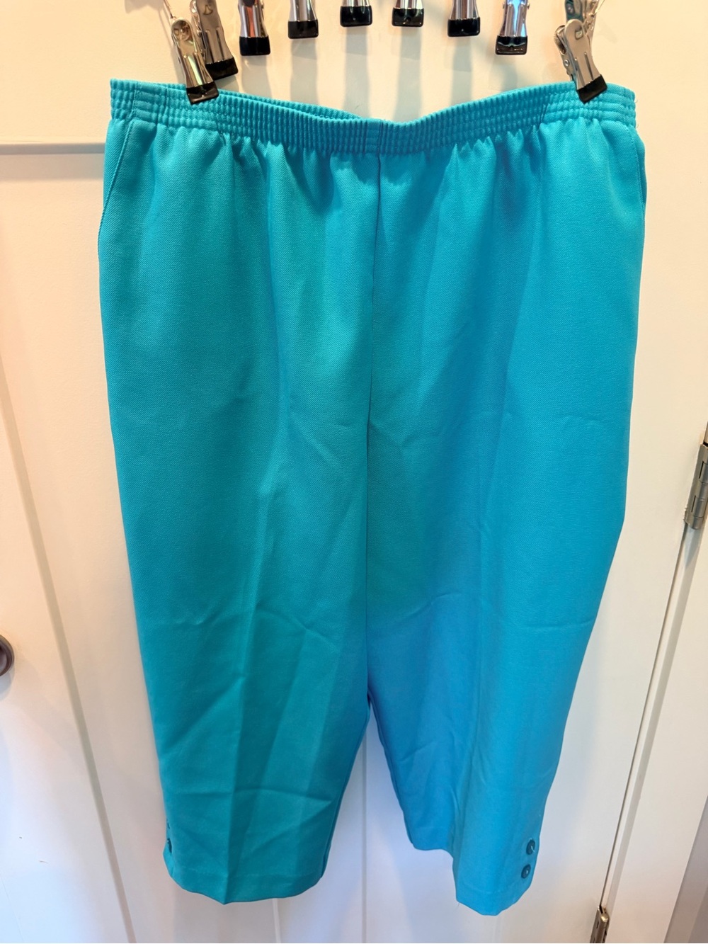 Alfred Dunner Teal Pull On Ankle Pants Size 16 Button Hem